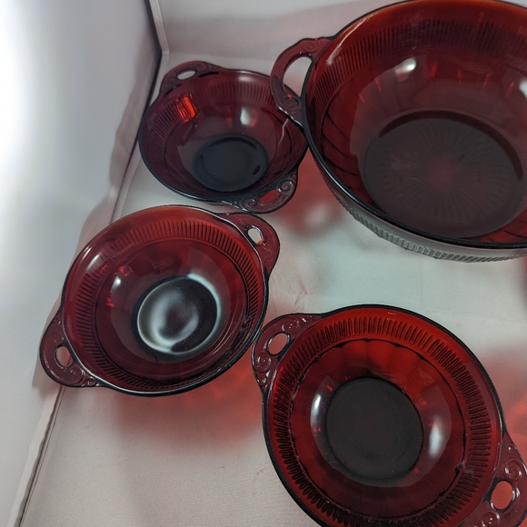 Vintage Anchor Hocking Coronation Royal Ruby Depression Glass Bowl set - Picture 2 of 12
